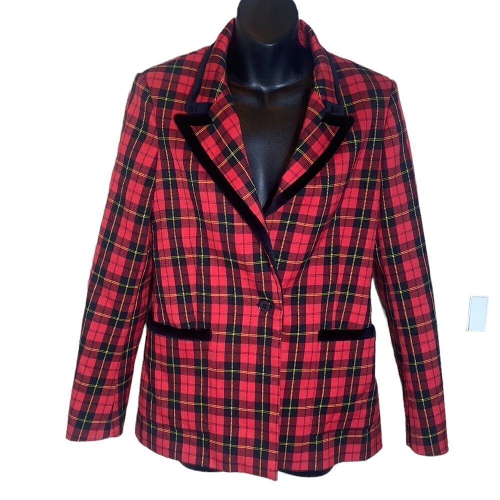 Maje blazer vanty plaid peak lapel red sz 40 academia preppy schoolgirl Scottish